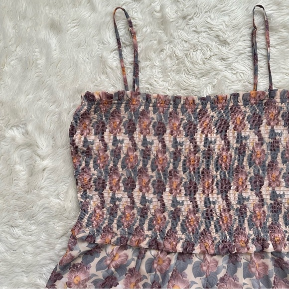 Aritzia Wilfred Dress Tempest Sleeveless Mini Smocked Tiered Chiffon Floral L - Picture 4 of 11